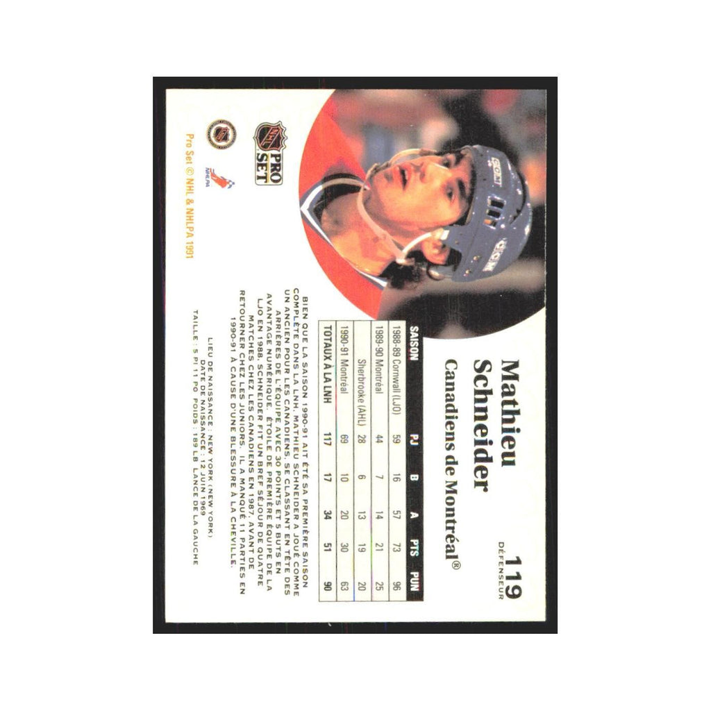 1991 Pro Set Mathieu Schneider Montreal Canadiens #119