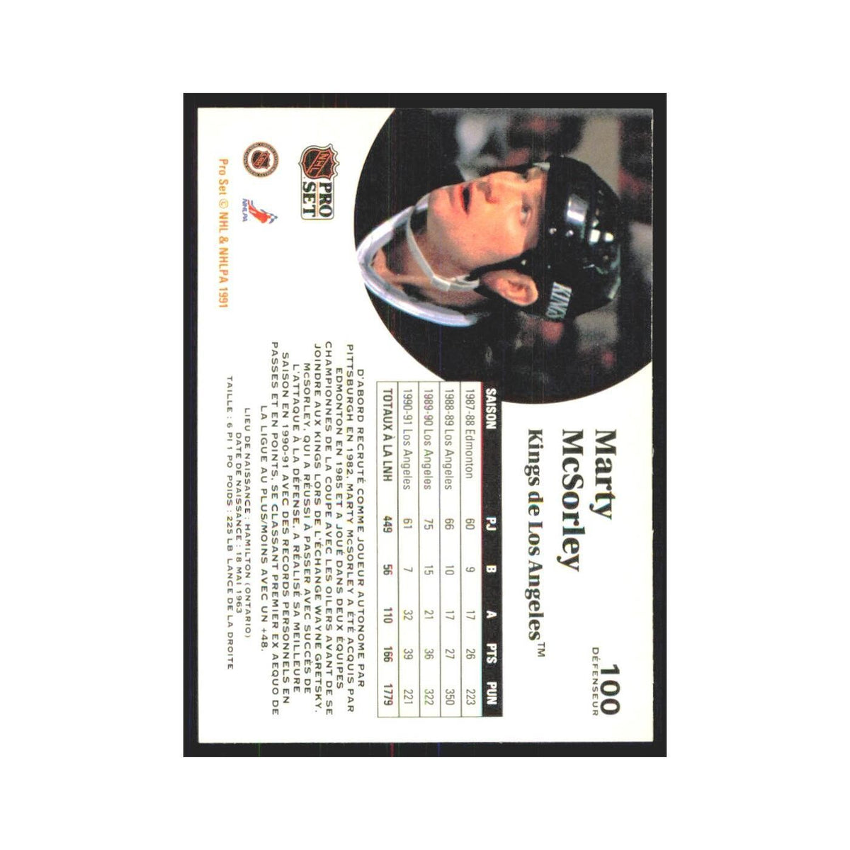 1991 Pro Set Marty McSorley Los Angeles Kings #100