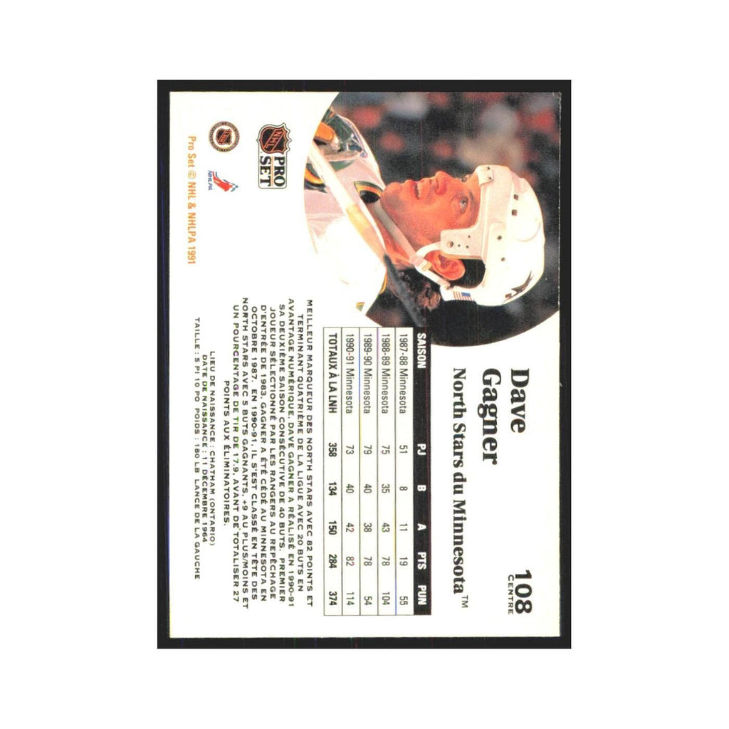 1991 Pro Set Dave Gagner Minnesota North Stars #108