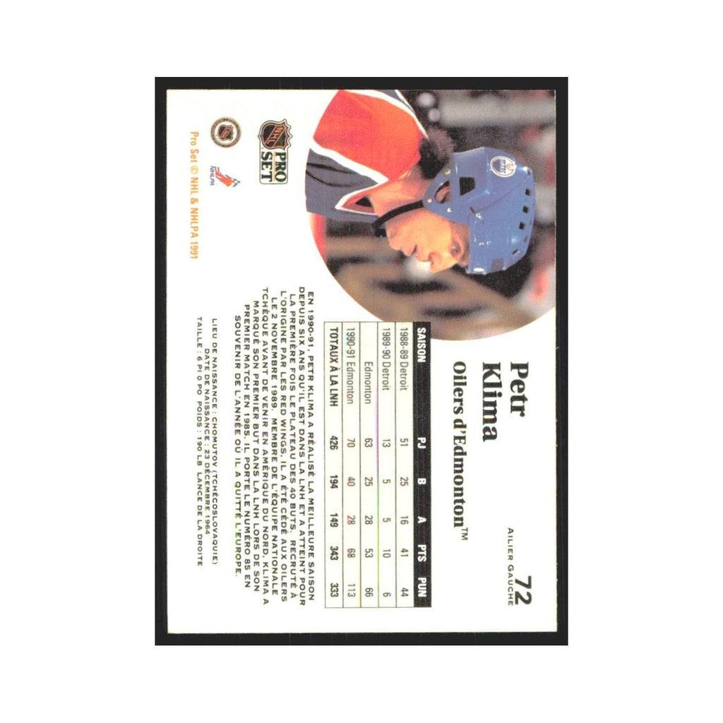 1991 Pro Set Petr Klima Edmonton Oilers #72