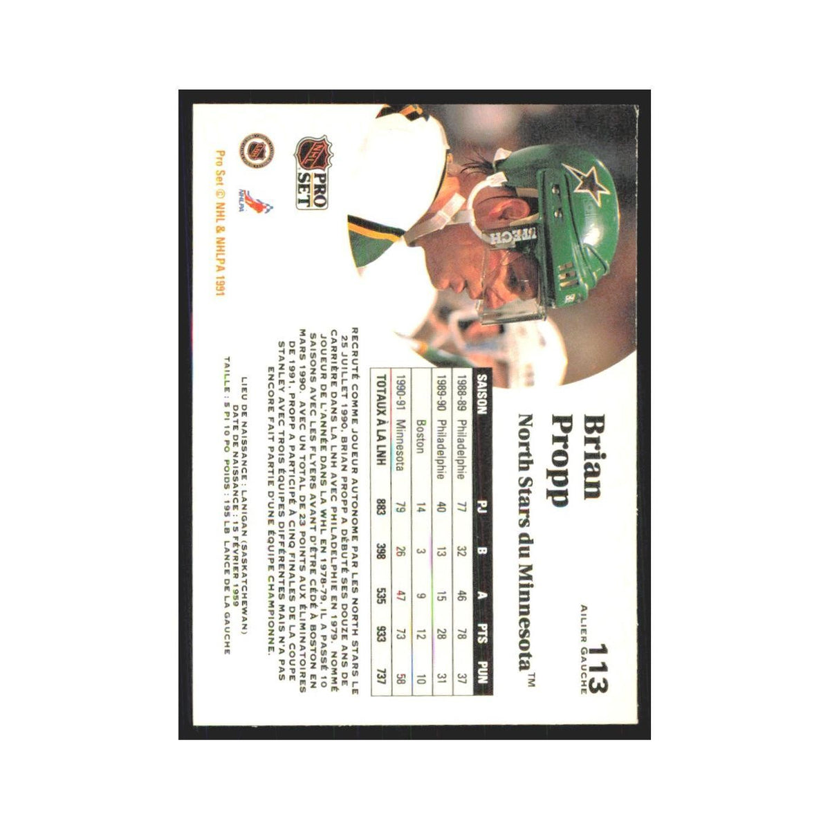 1991 Pro Set Brian Propp Minnesota North Stars #113