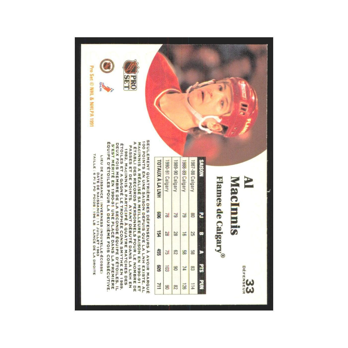 1991 Pro Set Al MacInnis Calgary Flames #33