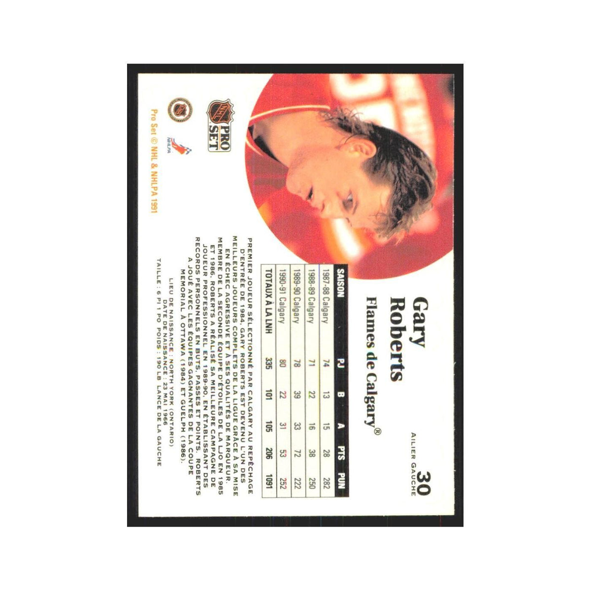 1991 Pro Set Gary Roberts Calgary Flames #30