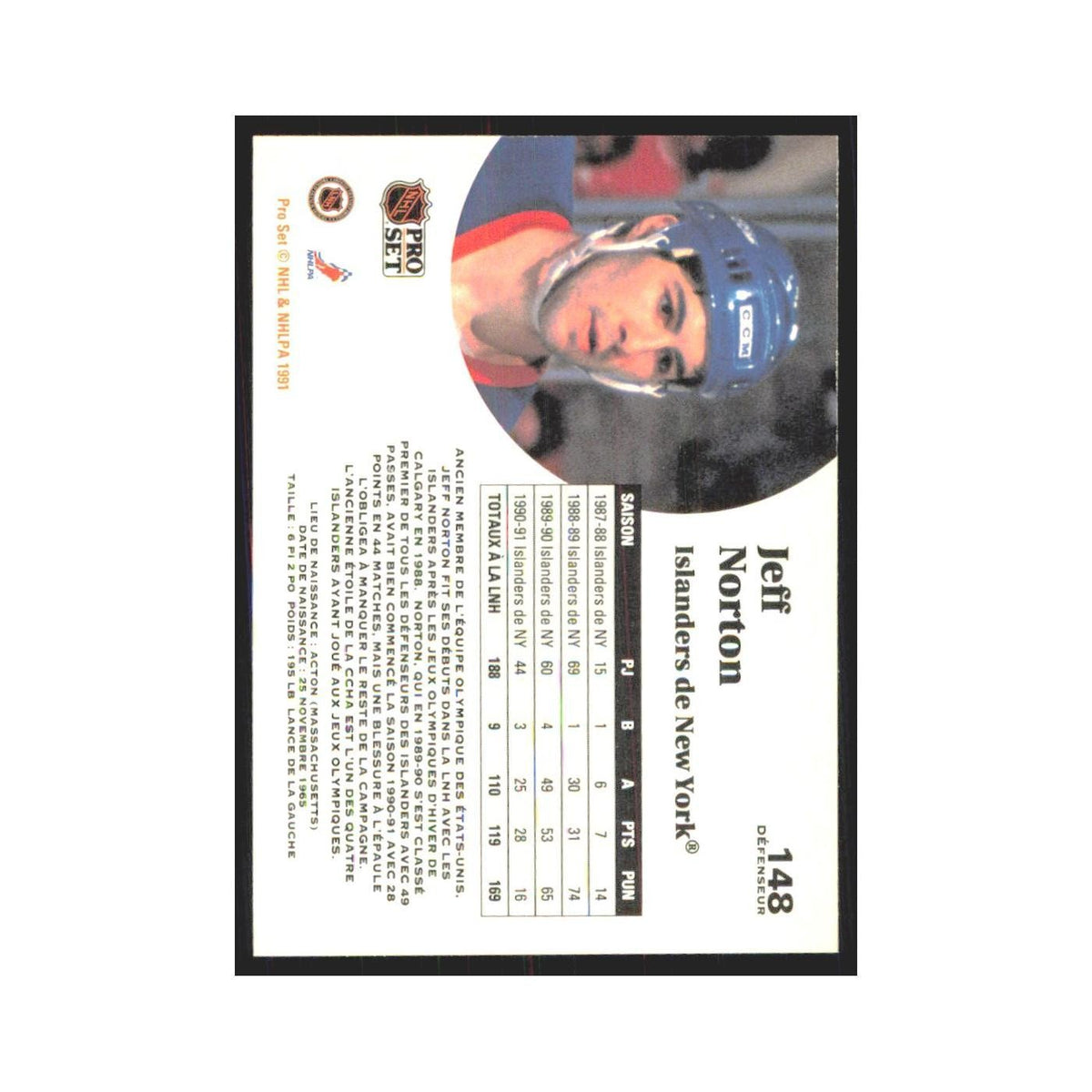 1991 Pro Set Jeff Norton New York Islanders #148