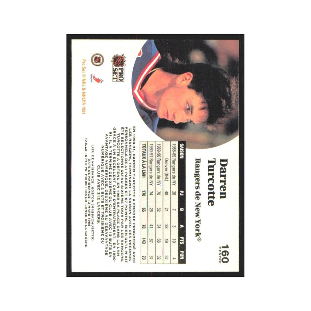 1991 Pro Set Darren Turcotte New York Rangers #160