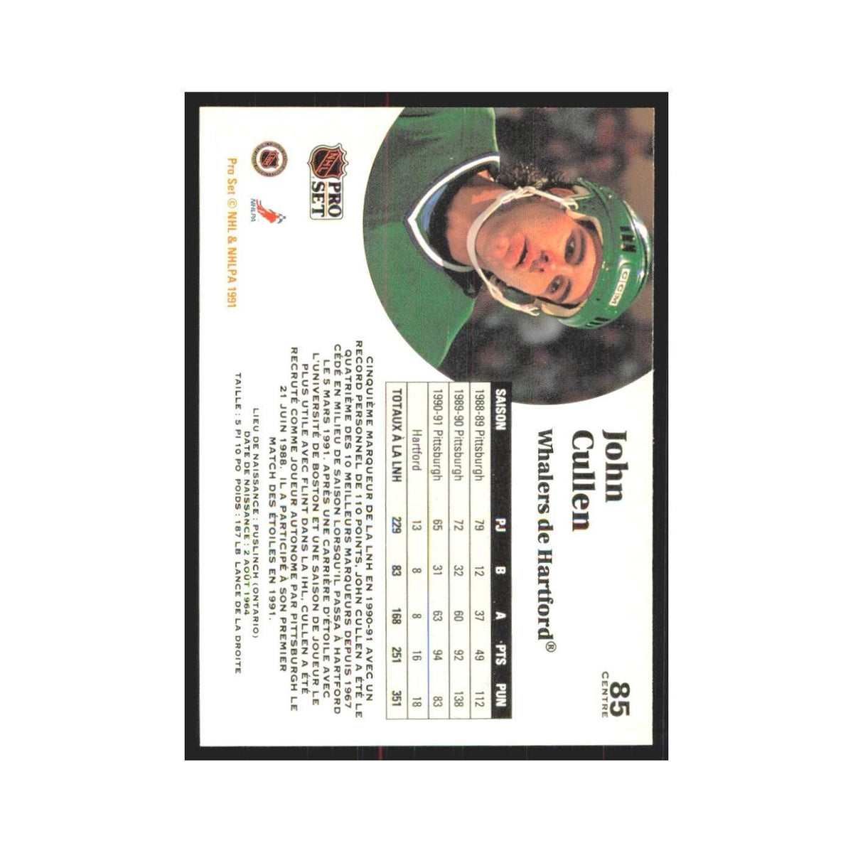 1991 Pro Set John Cullen Hartford Whalers #85