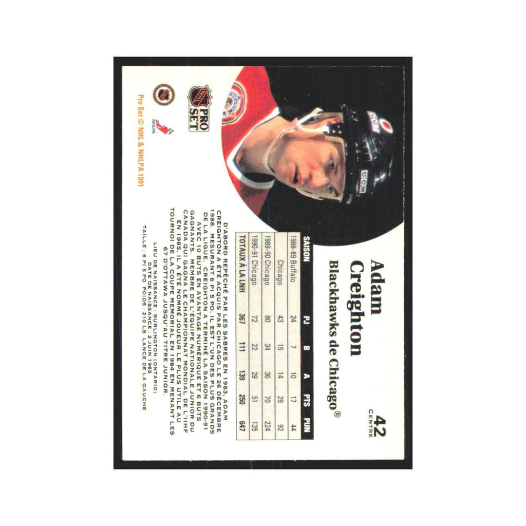 1991 Pro Set Adam Creighton Chicago Blackhawks #42