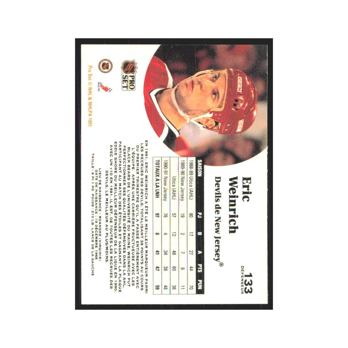 1991 Pro Set Eric Weinrich New Jersey Devils #133