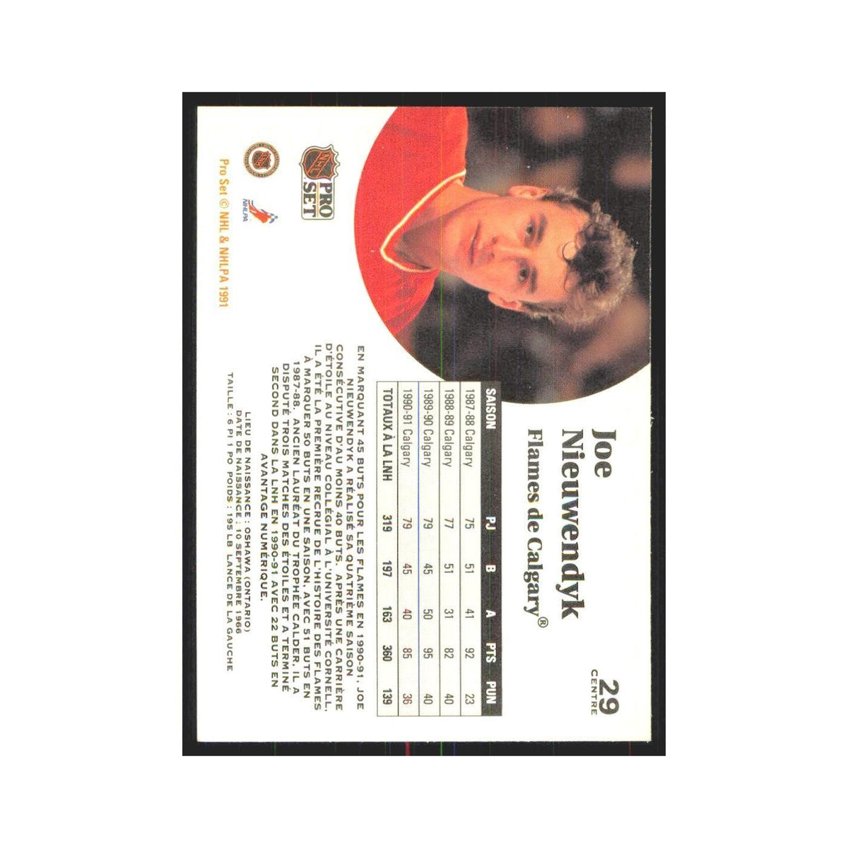 1991 Pro Set Joe Nieuwendyk Calgary Flames #29