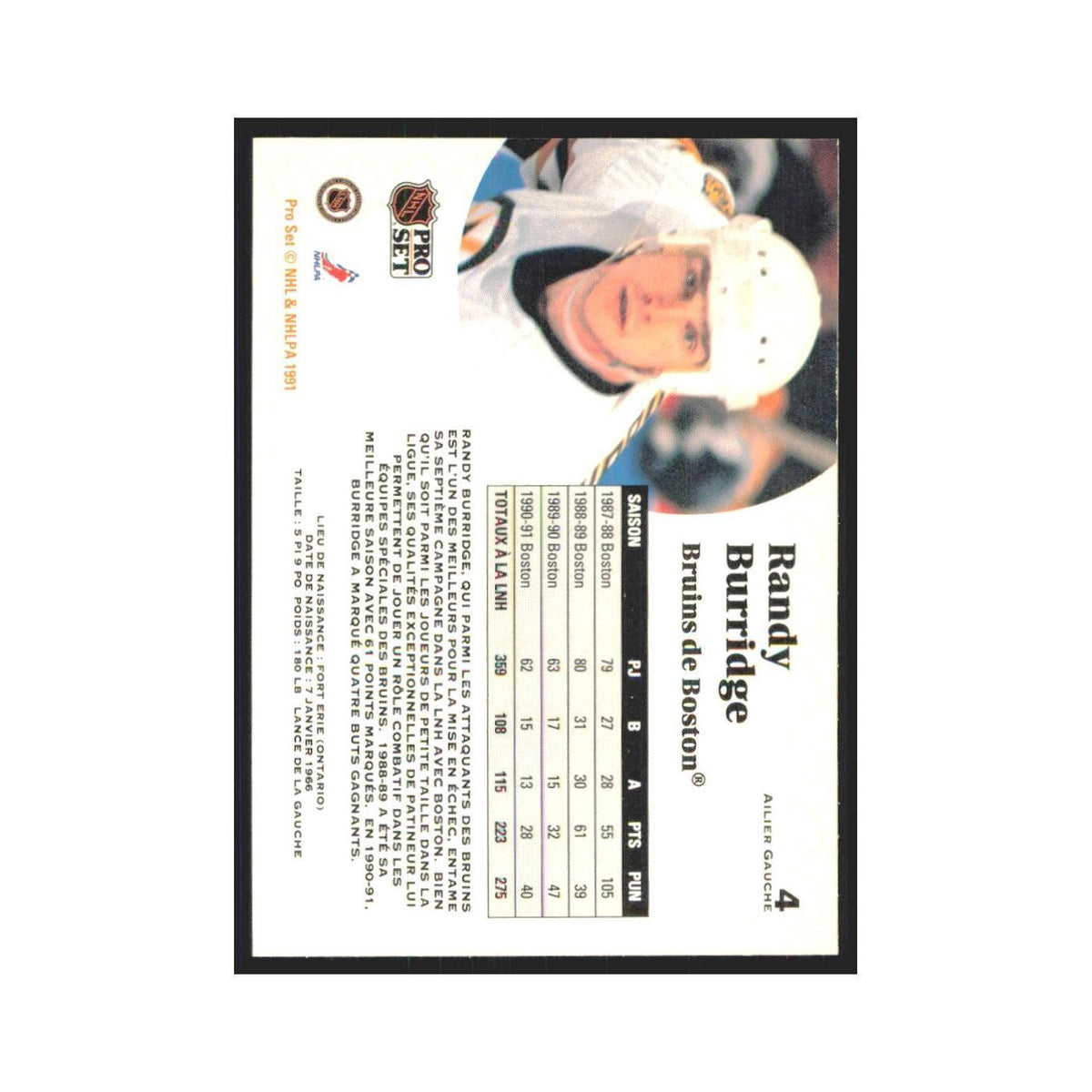 1991 Pro Set Randy Burridge Washington Capitals #4