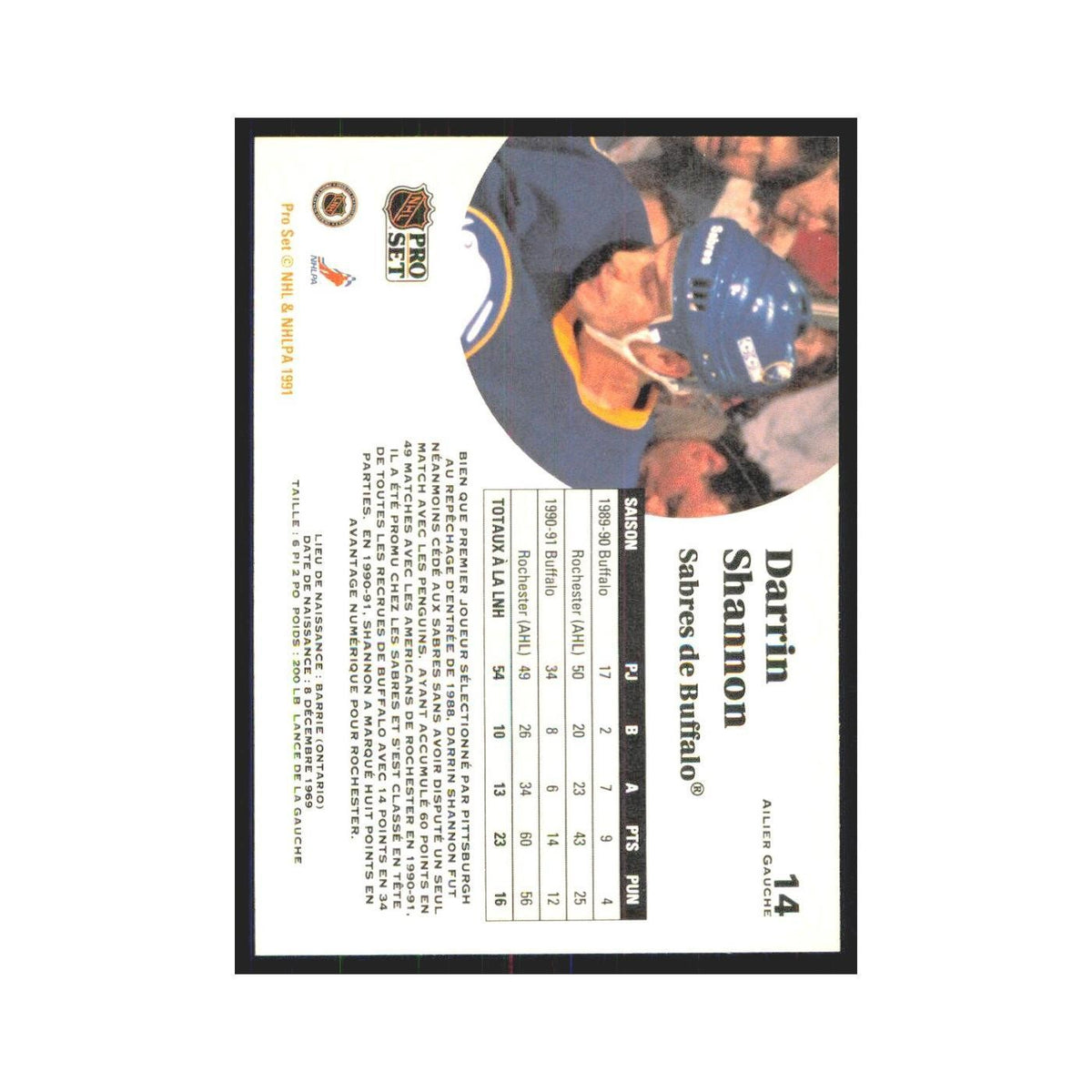 1991 Pro Set Darrin Shannon Buffalo Sabres #14