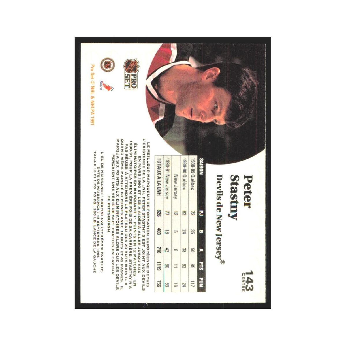 1991 Pro Set Peter Stastny New Jersey Devils #143