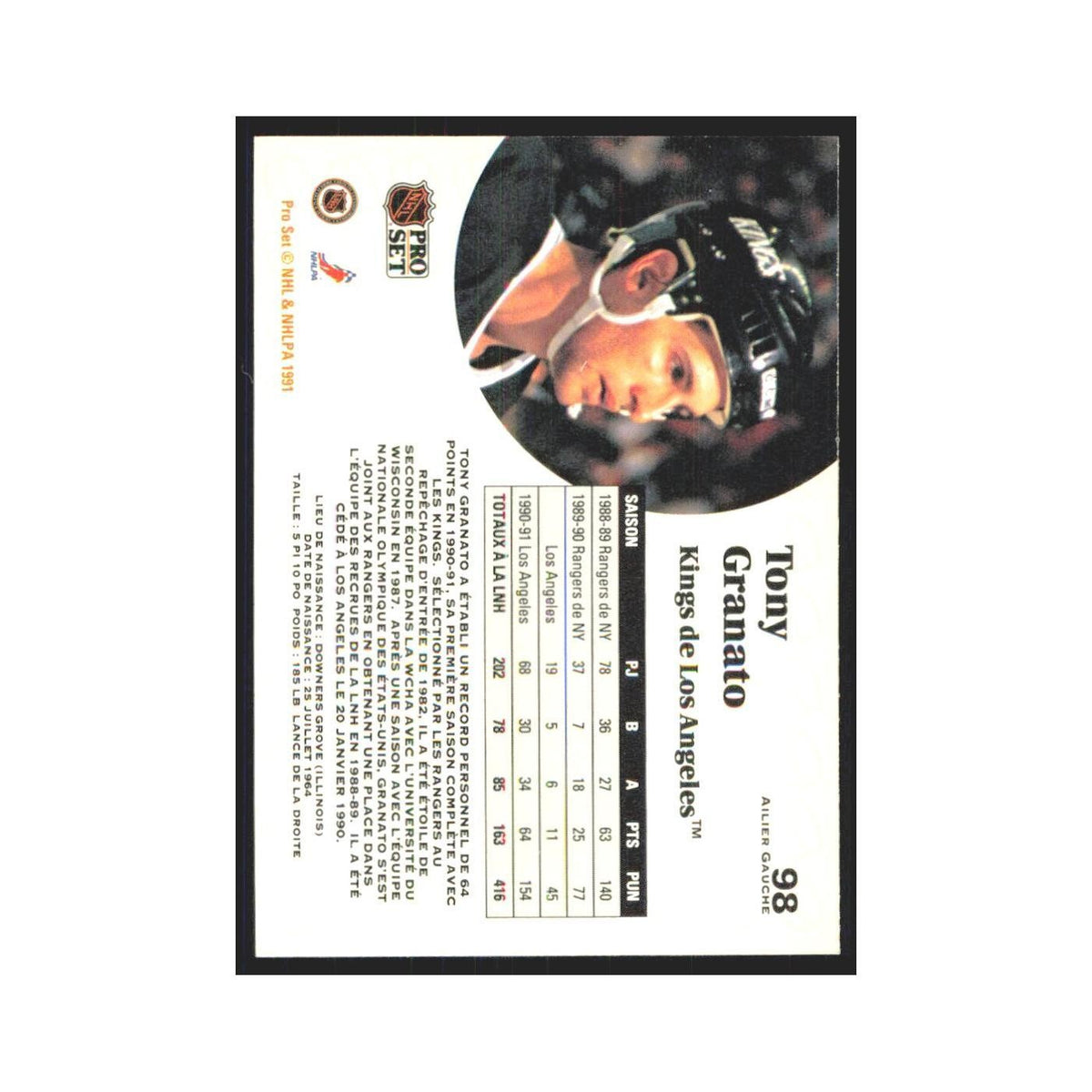 1991 Pro Set Tony Granato Los Angeles Kings #98