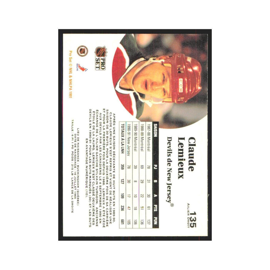1991 Pro Set Claude Lemieux New Jersey Devils #135