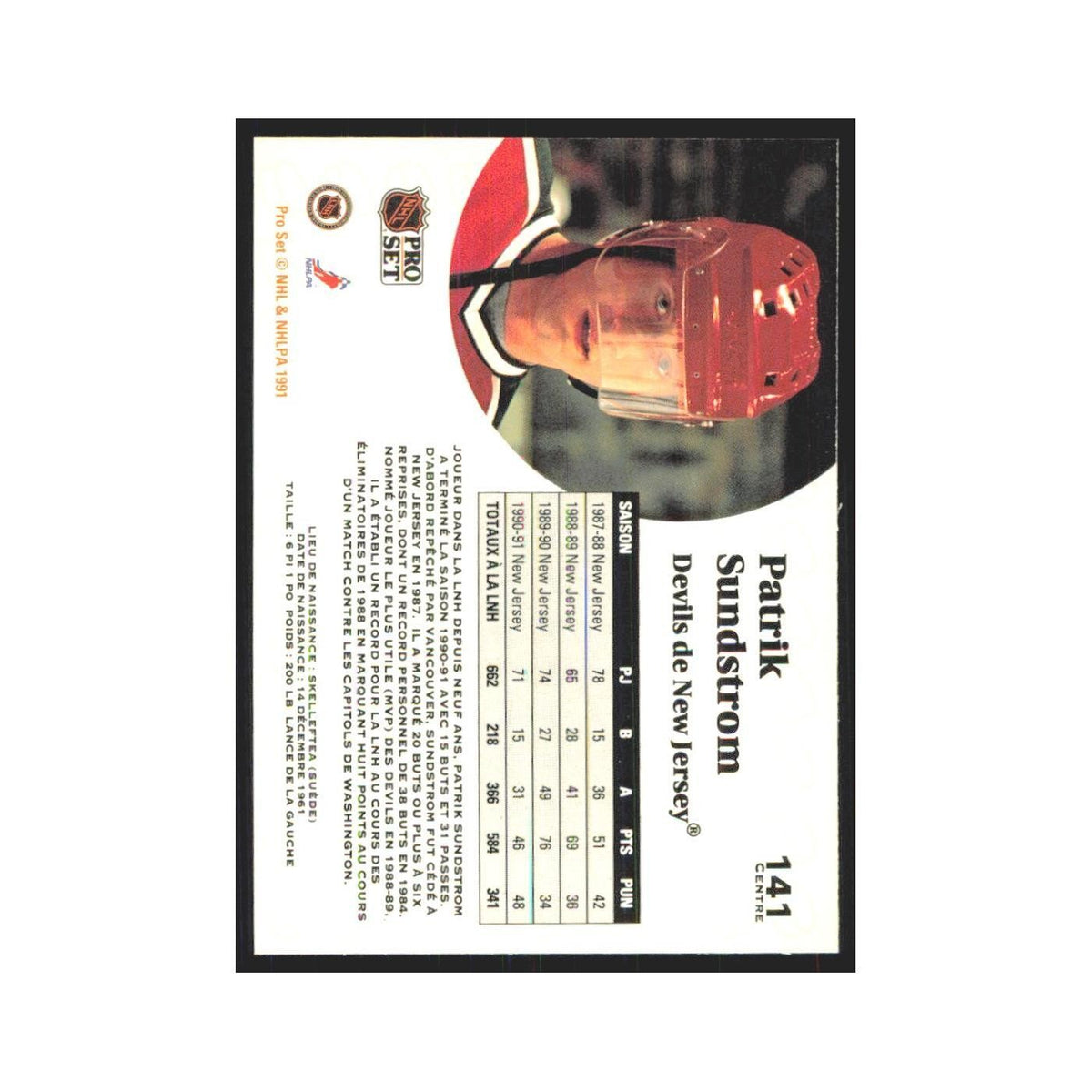 1991 Pro Set Patrik Sundstrom New Jersey Devils #141