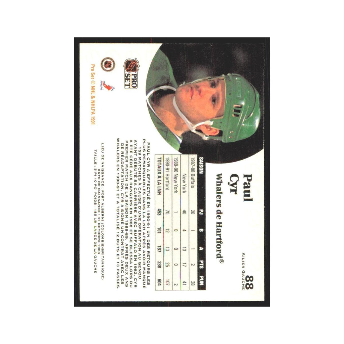 1991 Pro Set Paul Cyr Hartford Whalers #88
