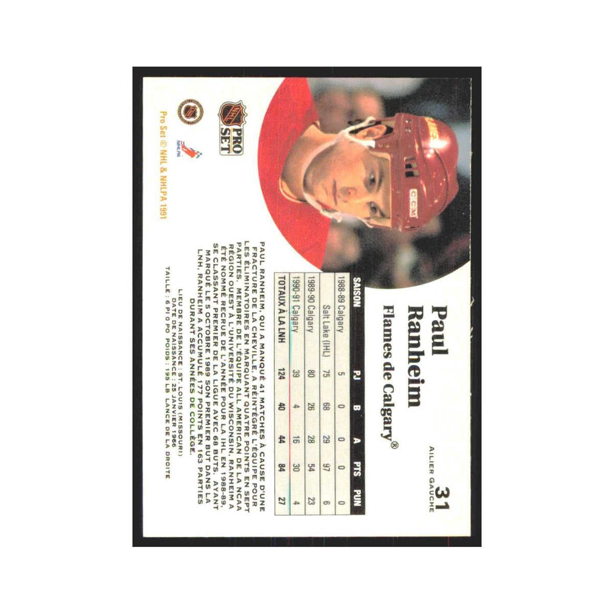1991 Pro Set Paul Ranheim Calgary Flames #31