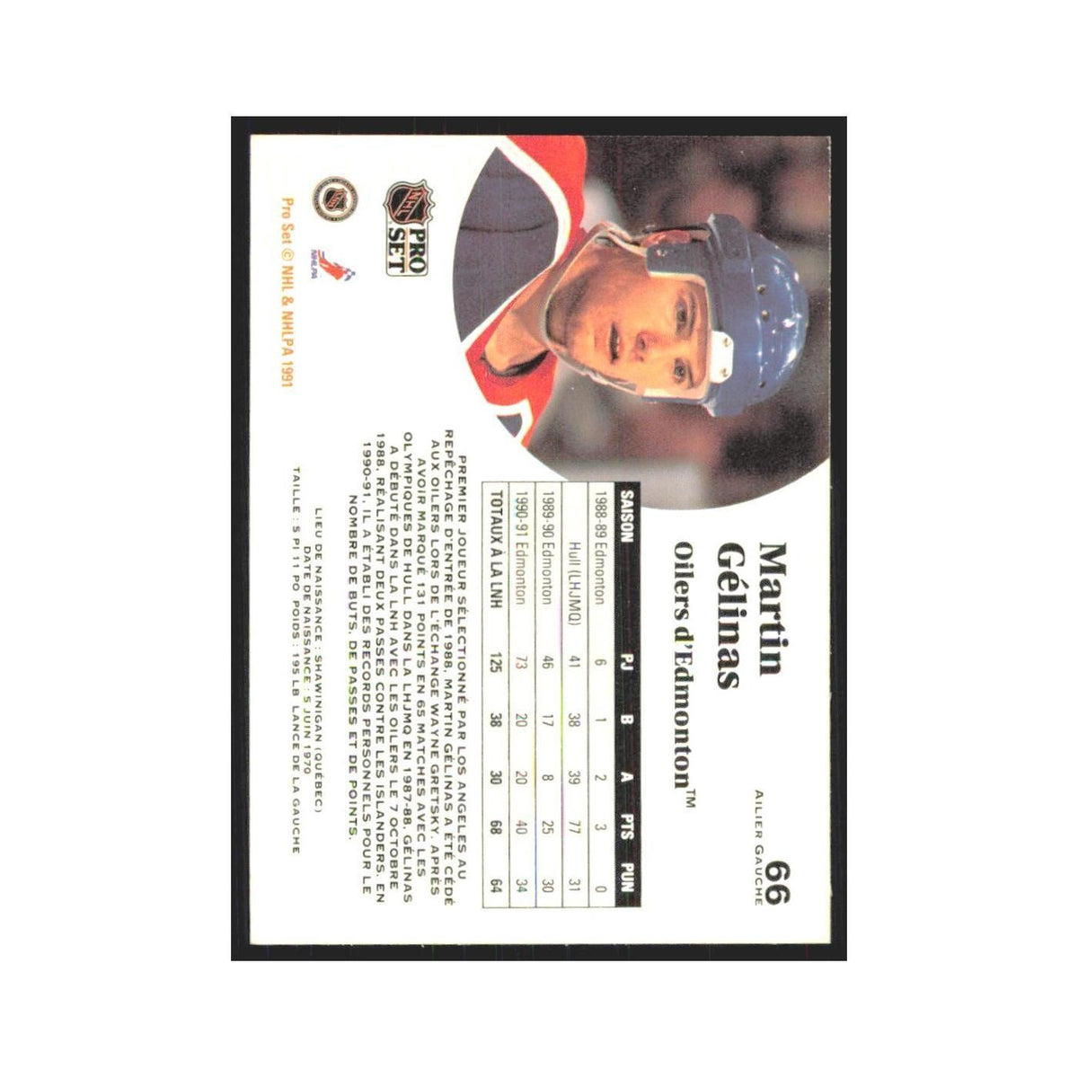 1991 Pro Set Martin Gelinas Edmonton Oilers #66