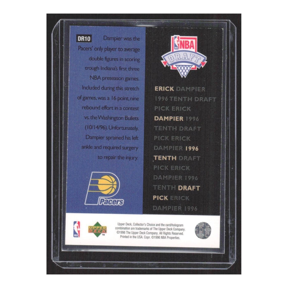 1996 Collector's Choice Draft Trade Erick Dampier Pacers #DR10