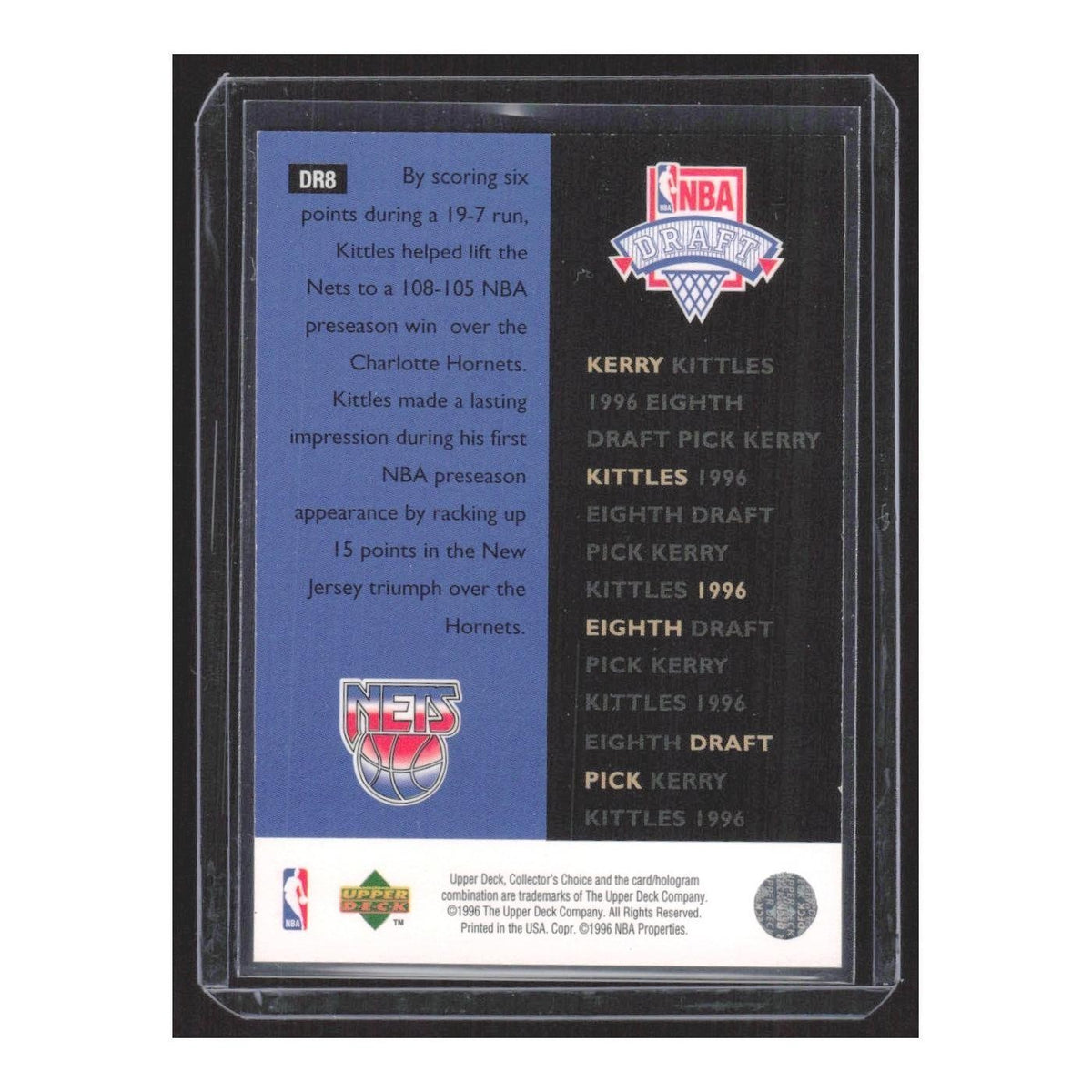 1996 Collector's Choice Draft Trade Kerry Kittles Nets #DR8