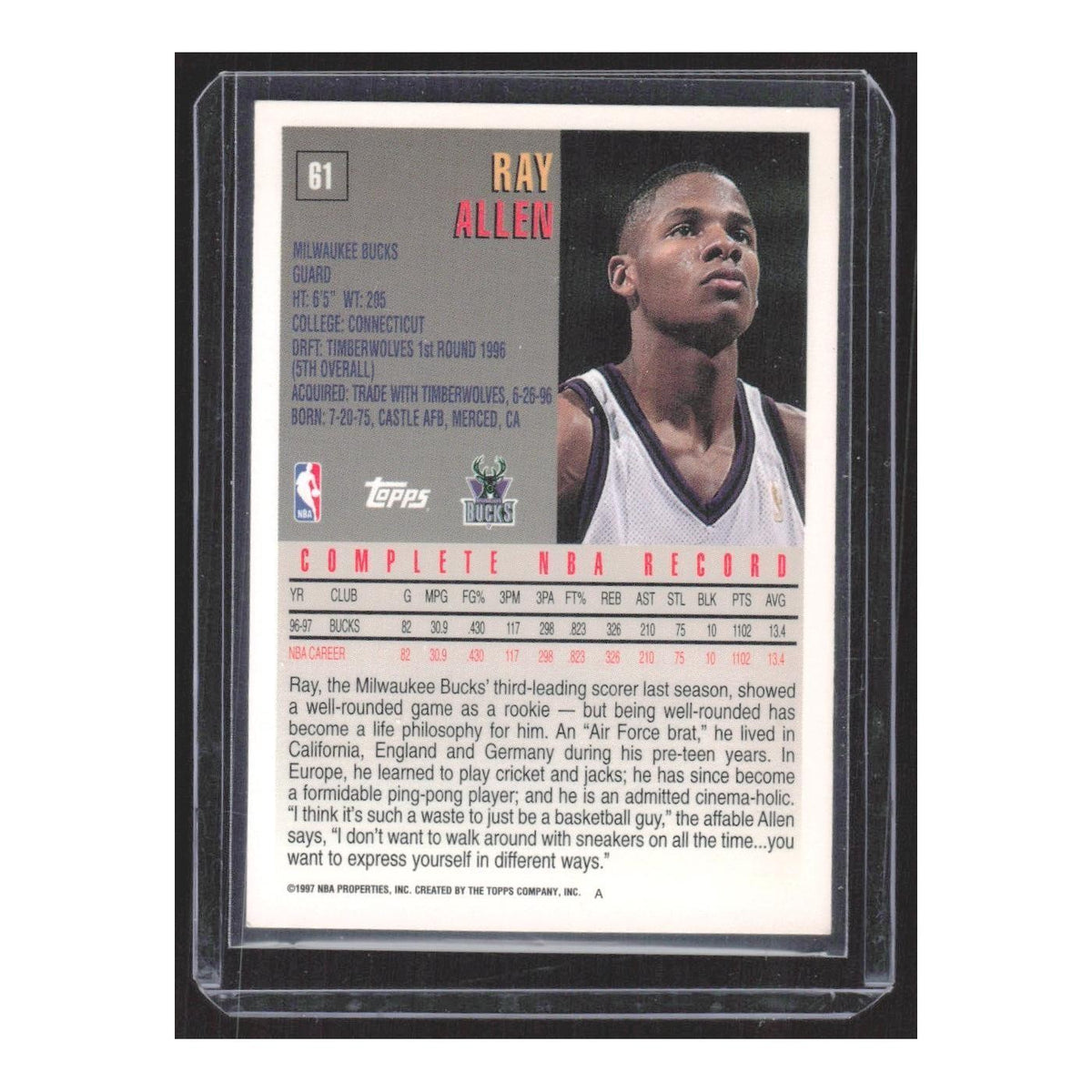 1997 Topps Ray Allen Bucks #61