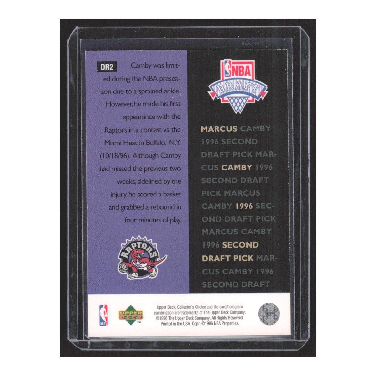 1996 Collector's Choice Draft Trade Marcus Camby Raptors #DR2