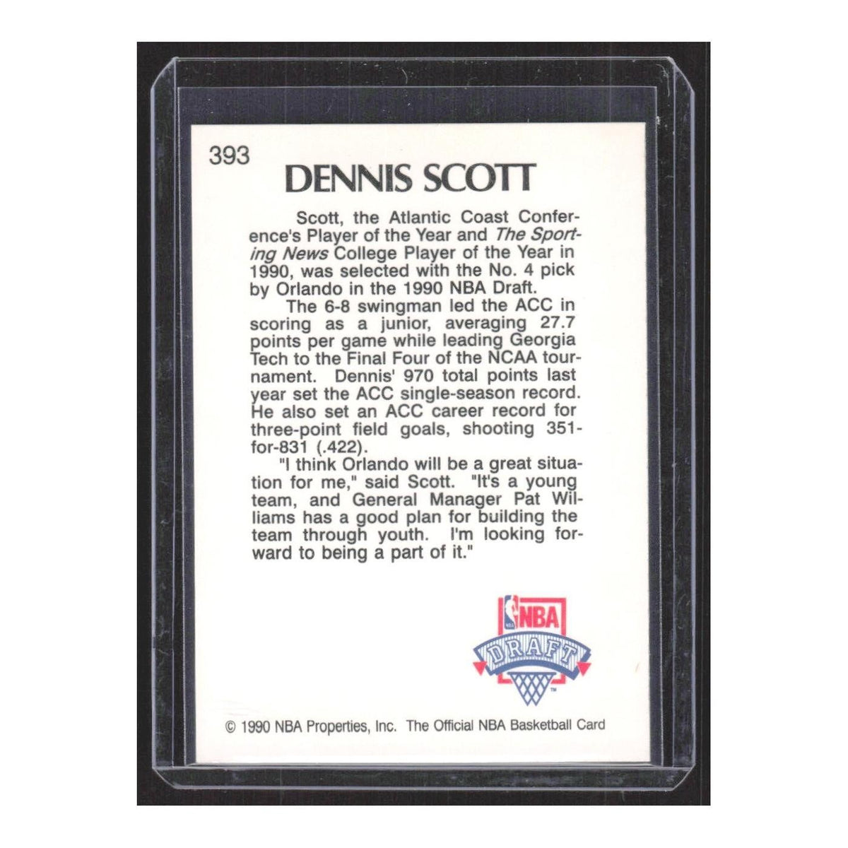 1990 Hoops Dennis Scott RC Magic #393