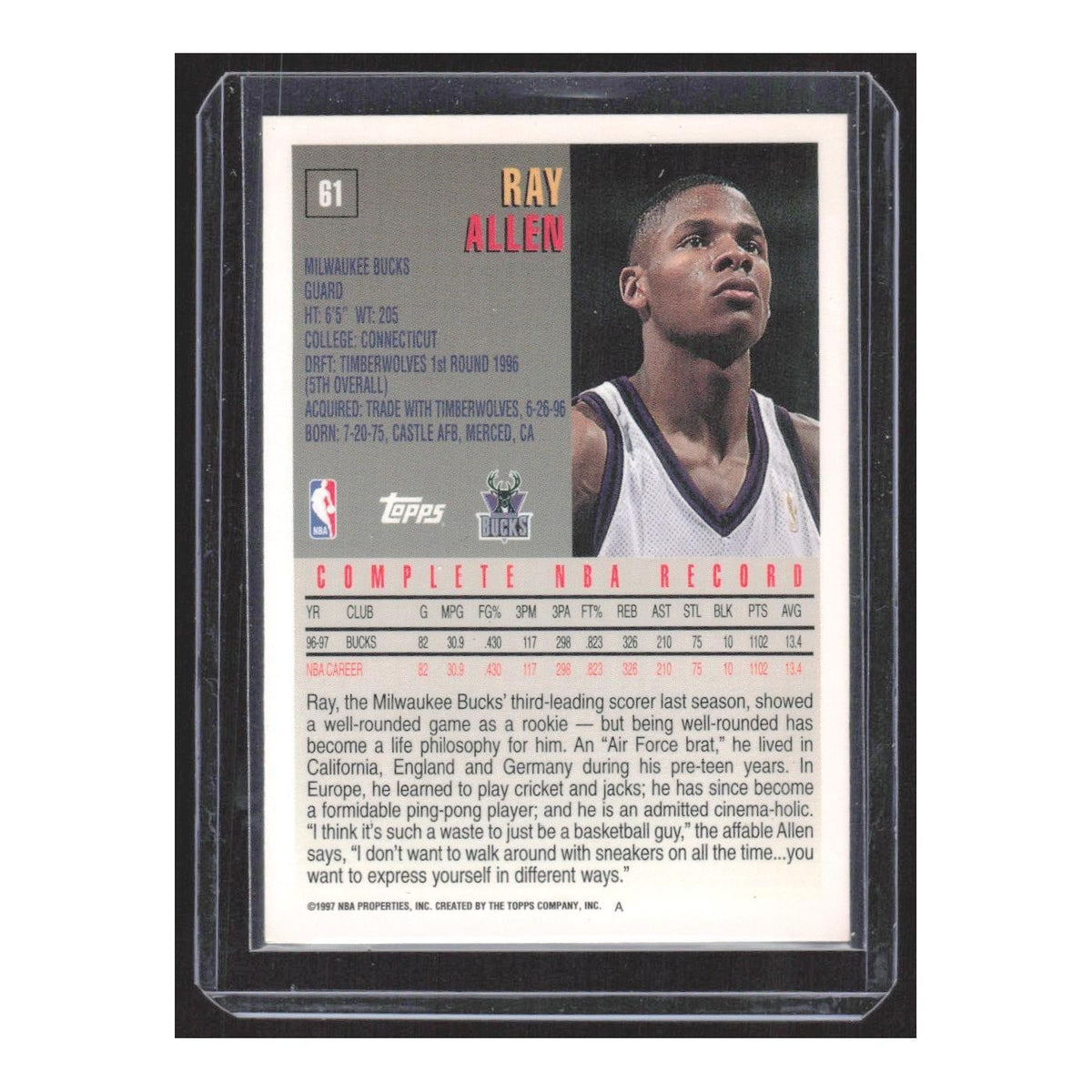 1997 Topps Ray Allen Bucks #61