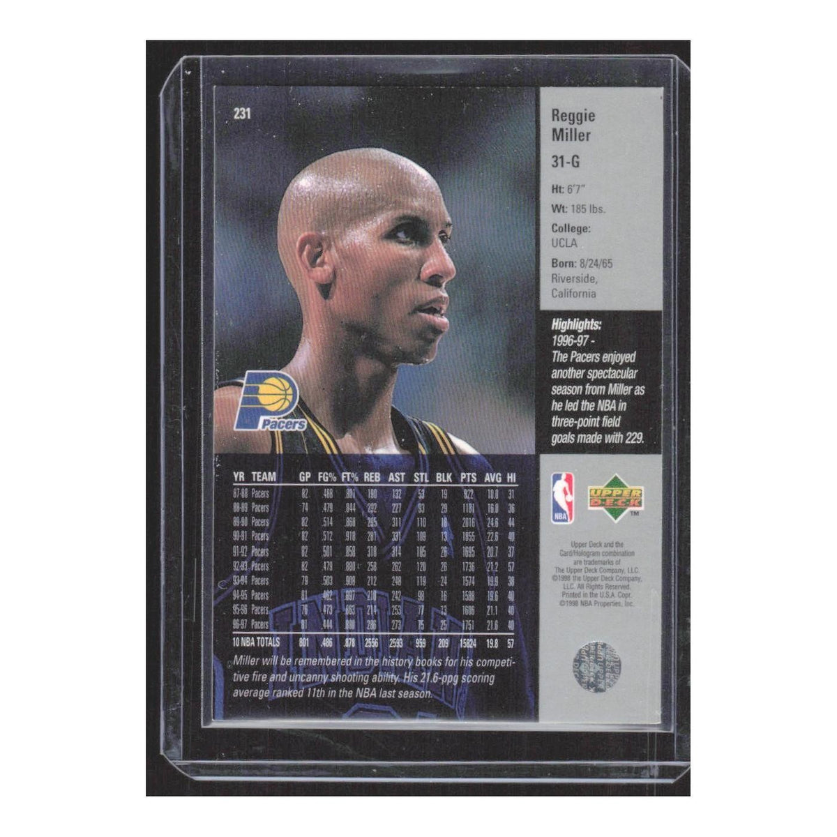 1997 Upper Deck Reggie Miller Pacers #231