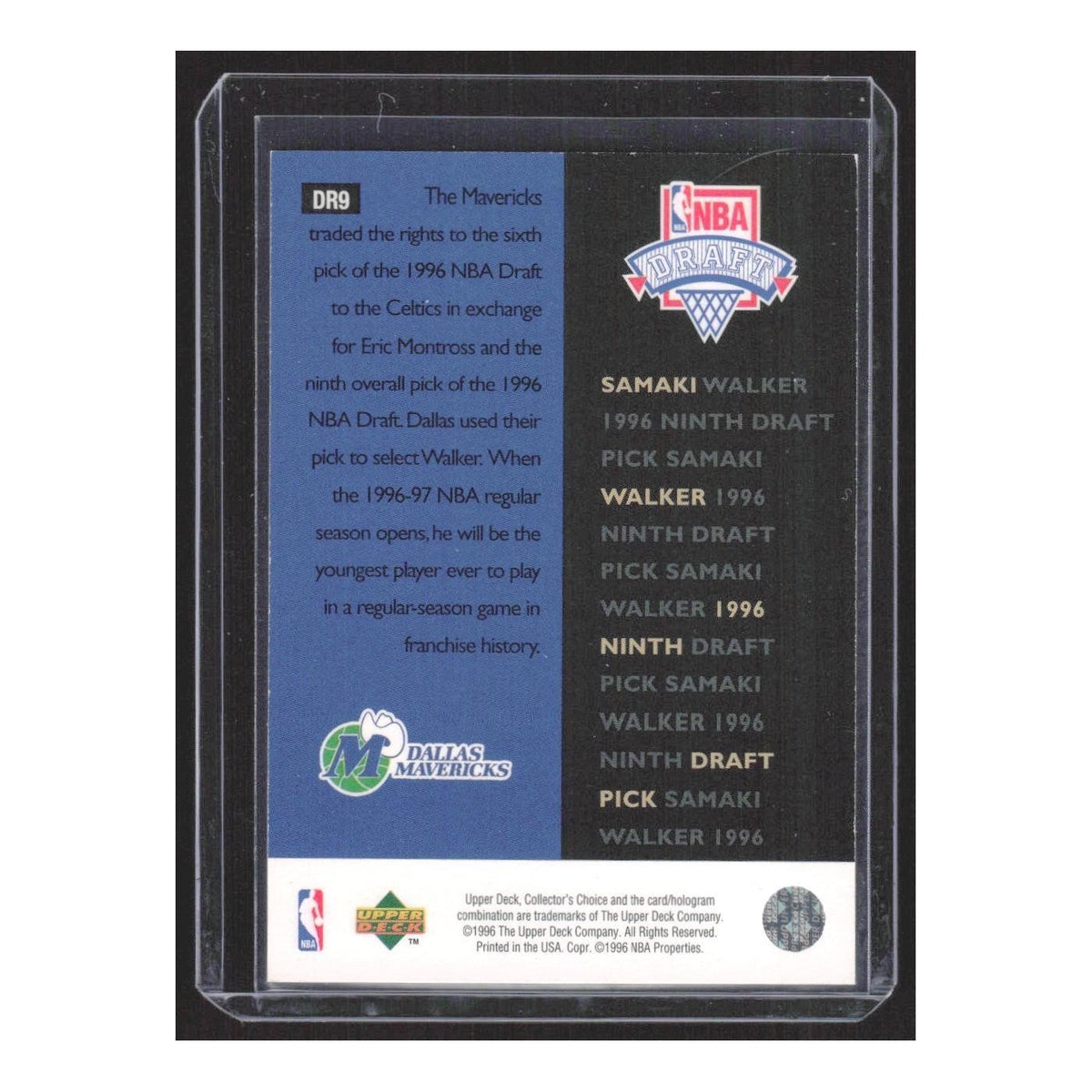 1996 Collector's Choice Draft Trade Samaki Walker Mavericks #DR9