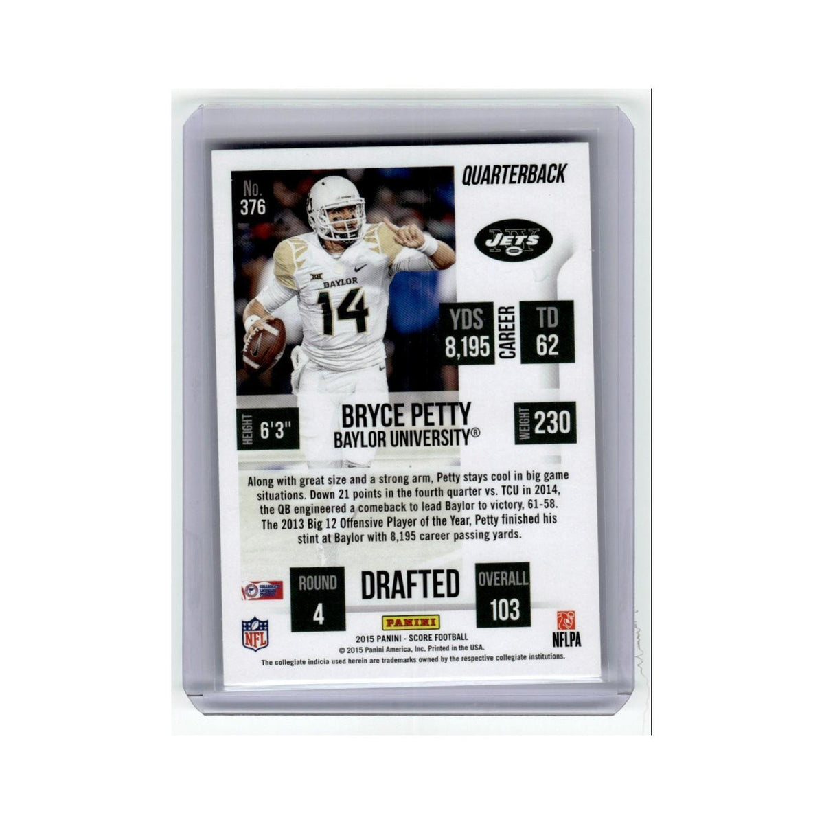 Bryce Petty 2015 Score #376 New York Jets Football Card NM