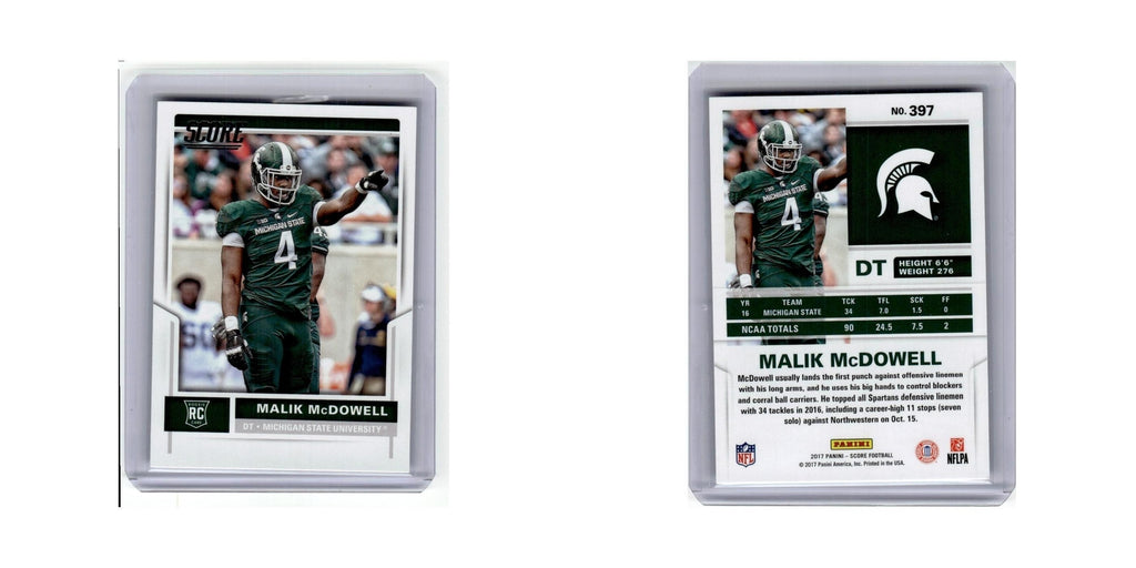 Malik McDowell 2017 Score #397 Michigan State Spartans Football Card NM