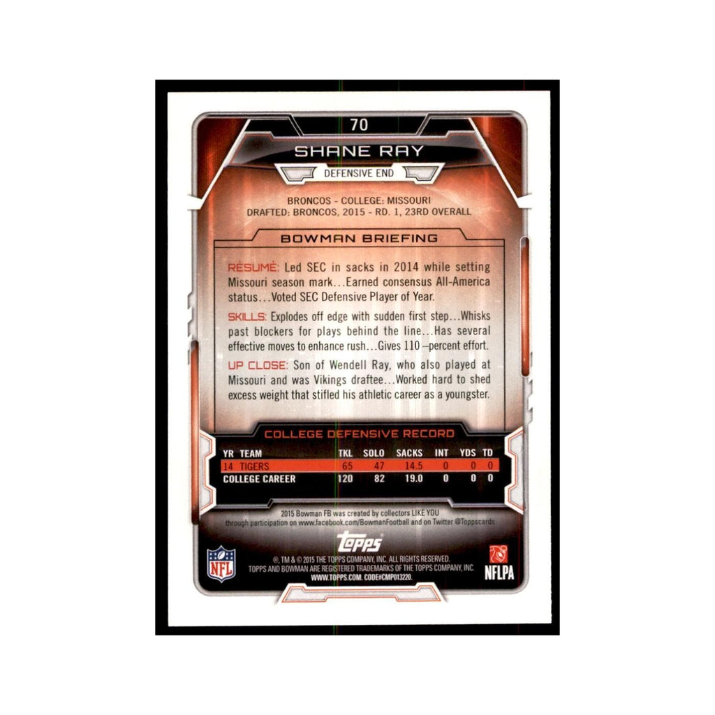 2015 Bowman Shane Ray RC Football Cards #70