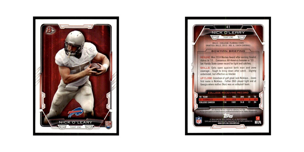 2015 Bowman Nick O'Leary RC Football Cards #41