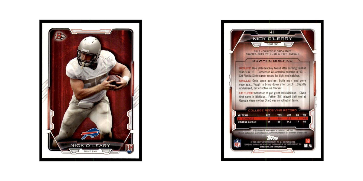 2015 Bowman Nick O'Leary RC Football Cards #41