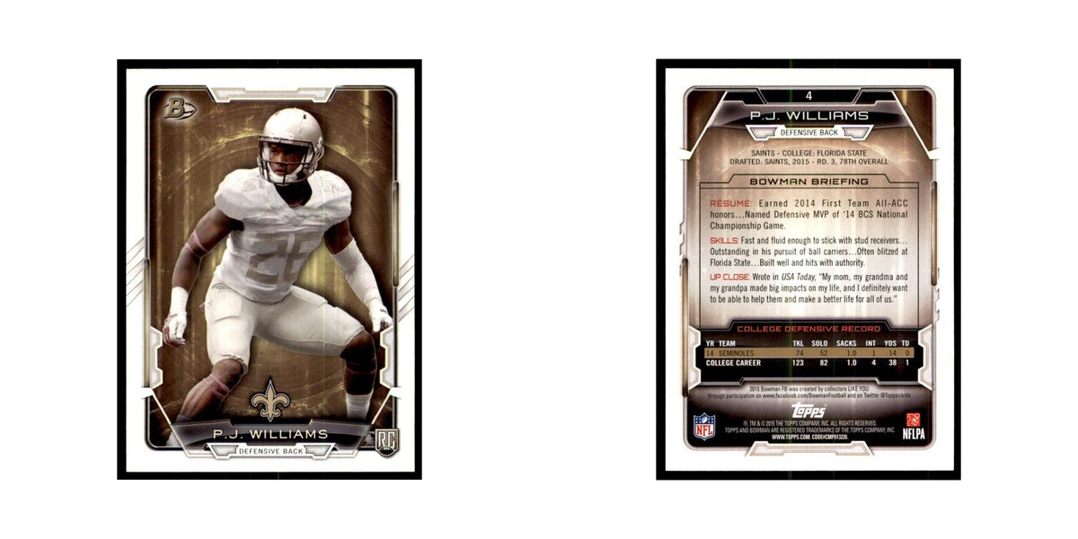 2015 Bowman P.J. Williams RC Football Cards #4