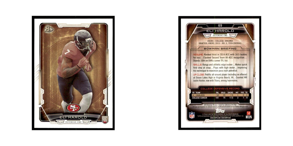 2015 Bowman Eli Harold RC Football Cards #69