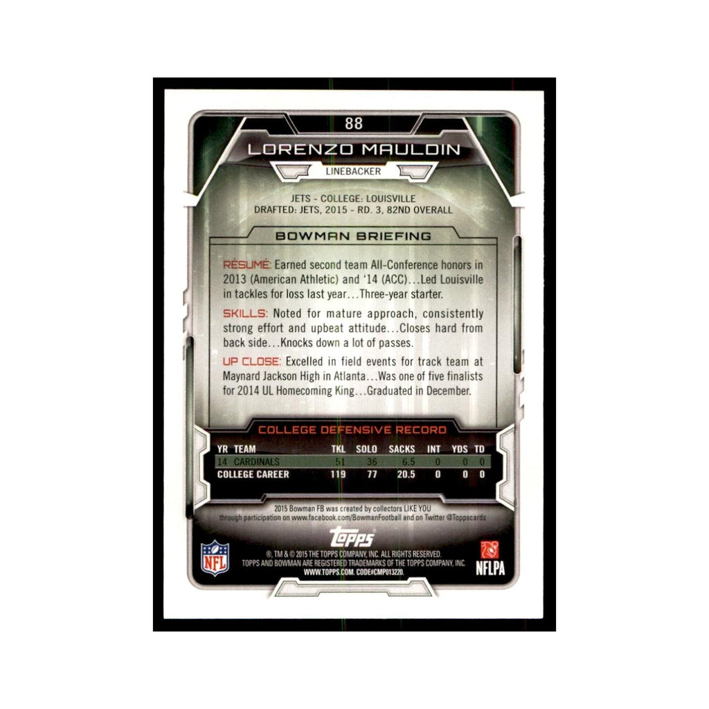 2015 Bowman Lorenzo Mauldin RC Football Cards #88
