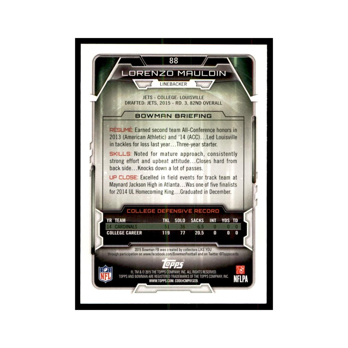 2015 Bowman Lorenzo Mauldin RC Football Cards #88
