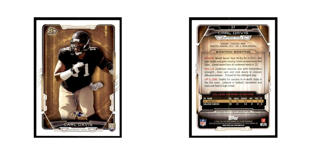 2015 Bowman Carl Davis RC Football Cards #37