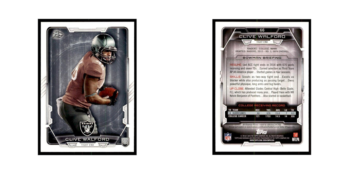 2015 Bowman Clive Walford RC Football Cards #66