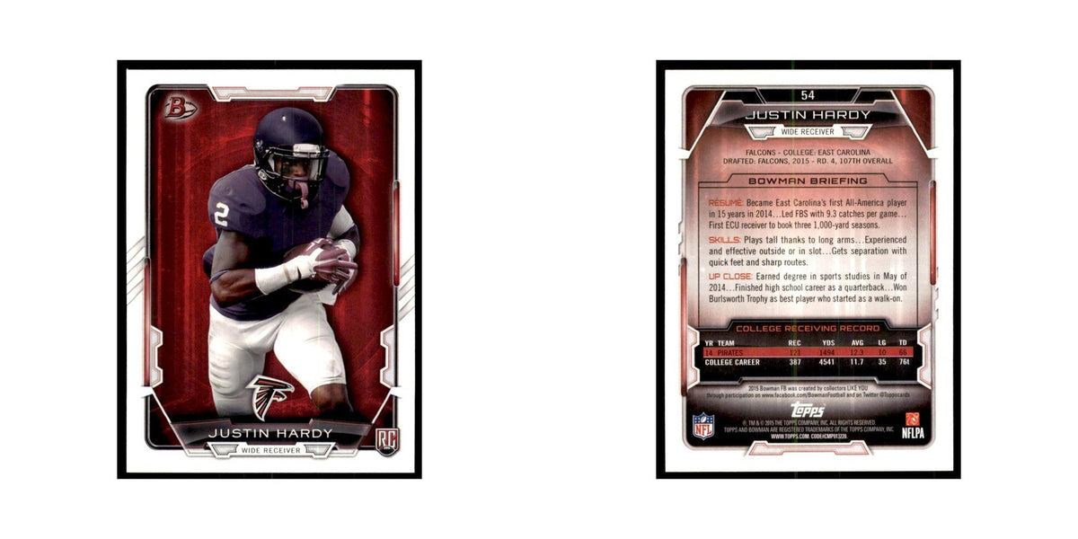 2015 Bowman Justin Hardy RC Football Cards #54