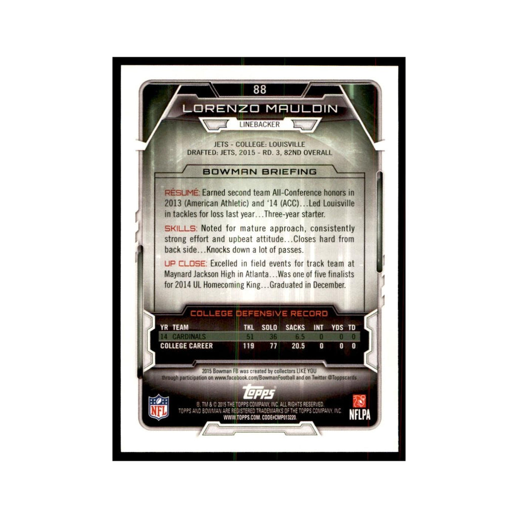 2015 Bowman Lorenzo Mauldin RC Football Cards #88