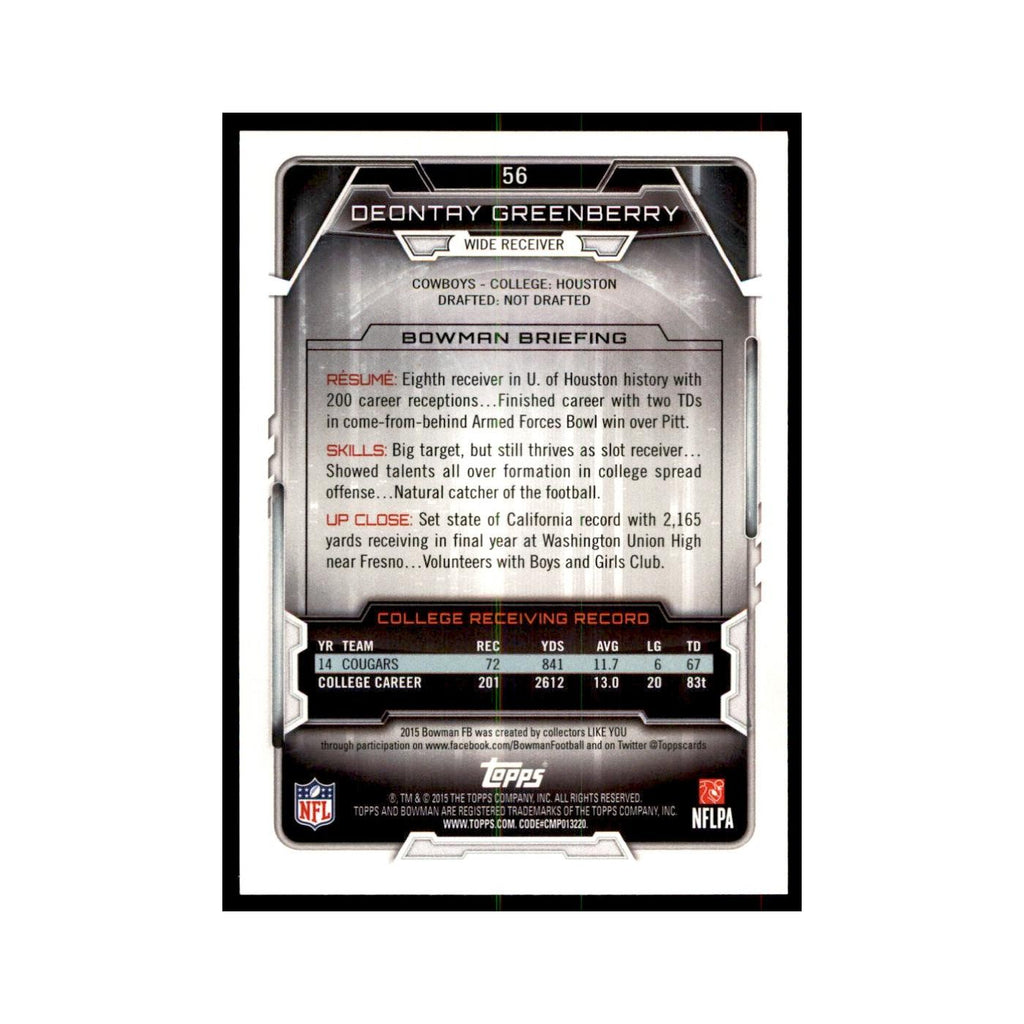 2015 Bowman Deontay Greenberry RC Football Cards #56