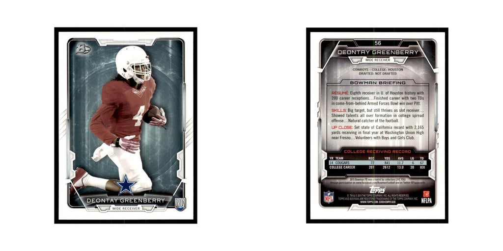 2015 Bowman Deontay Greenberry RC Football Cards #56