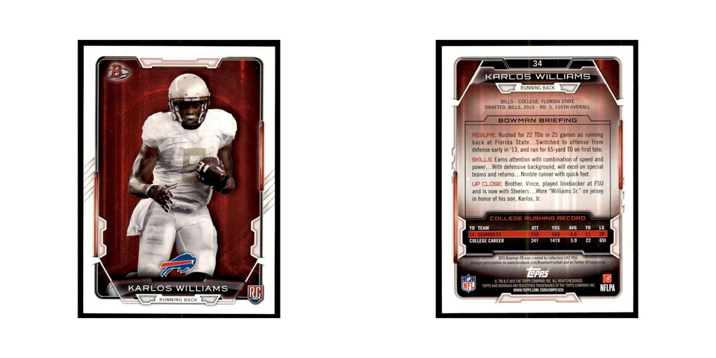 2015 Bowman Karlos Williams RC Football Cards #34