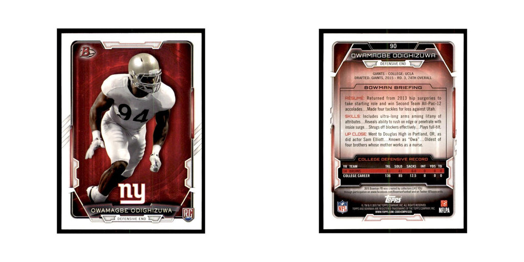 2015 Bowman Owamagbe Odighizuwa RC Football Cards #90