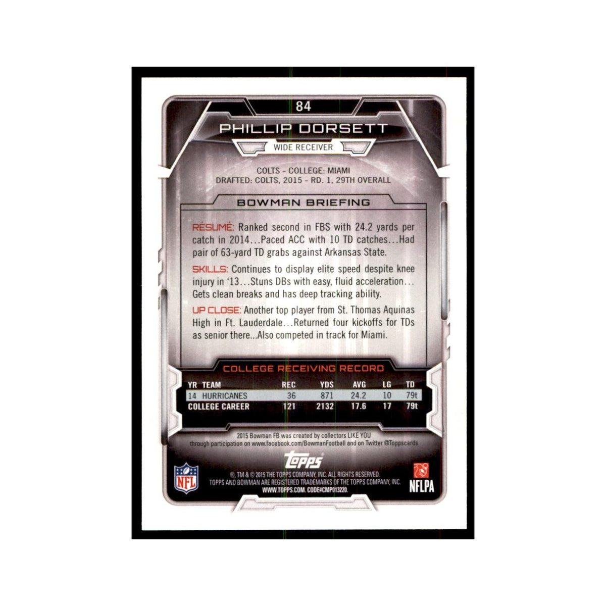2015 Bowman Phillip Dorsett RC Football Cards #84