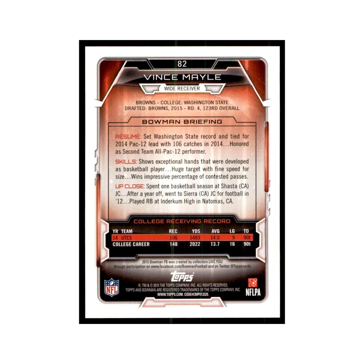 2015 Bowman Vince Mayle RC Football Cards #82