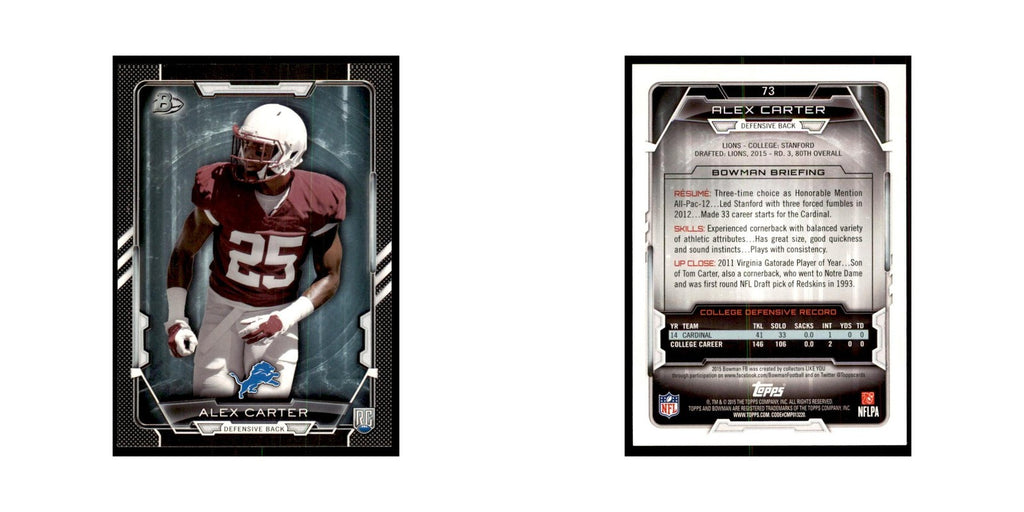 2015 Bowman Alex Carter RC Football Cards #73